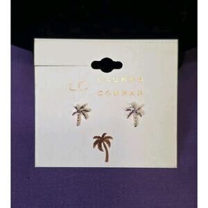 LAUREN CONRAD Palm Tree Earrings Stud Rose Gold Tone Metal Small Pierced